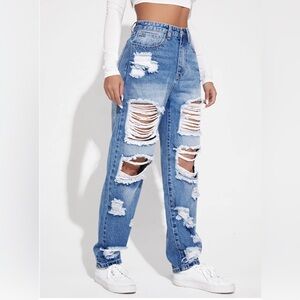 Trendy Ripped Blue Boyfriend Jeans